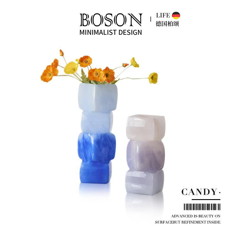 BOSON·Candy·花瓶中古风渐变彩色几何方块插花器家居摆件 |糖块