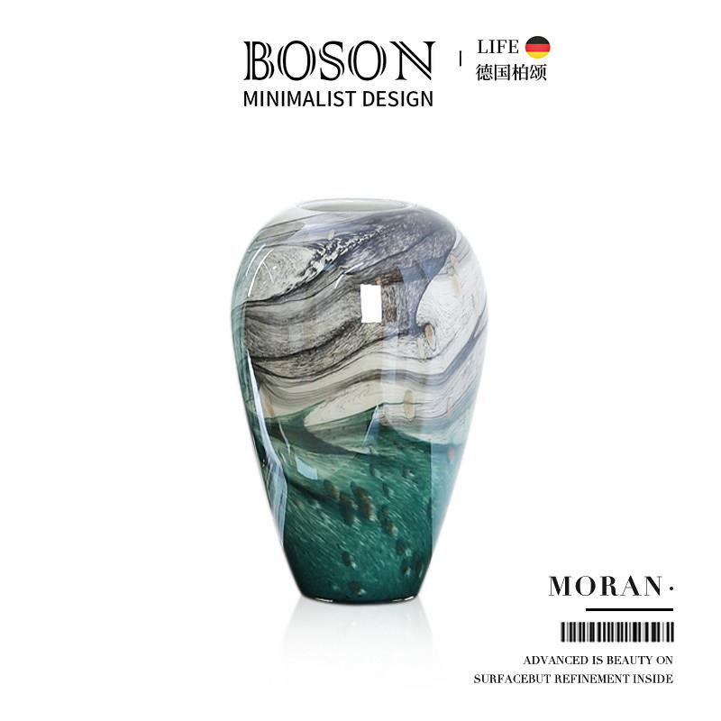 BOSON·Moran·花瓶琉璃艺术水墨画电视柜摆件现代玄关装饰 |烟墨