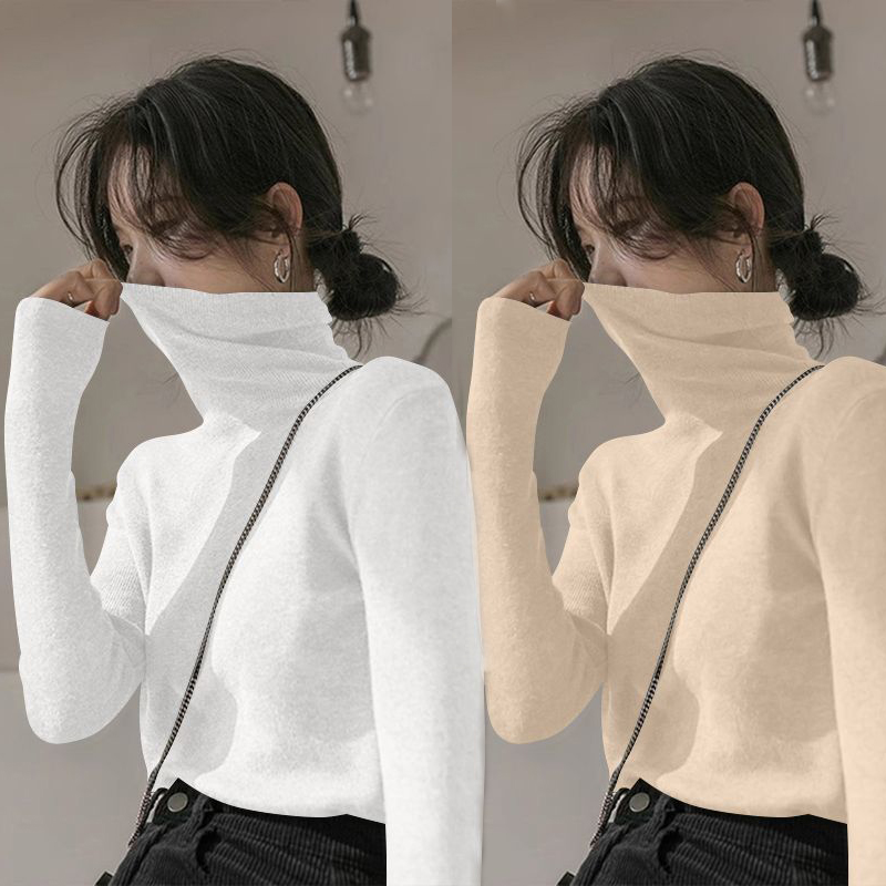内搭不露脖子打底衫女堆堆领显瘦秋冬季辣妹新款正肩保暖薄绒上衣