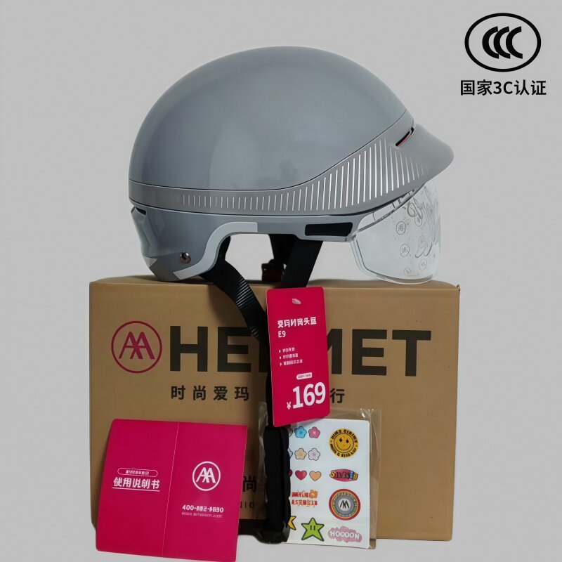 迅霆A类3C认证电动车头盔男女士夏盔半盔时尚拼色TK27插拔镜片