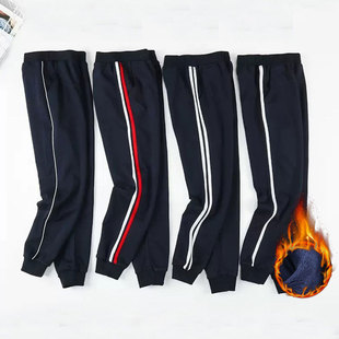 中小学生校服裤加绒藏青色深蓝色一两三道杠男女童棉质运动休闲裤