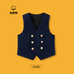 男童藏青休闲西装马甲学院风儿童黑色童装背心班服小男孩马夹纯色