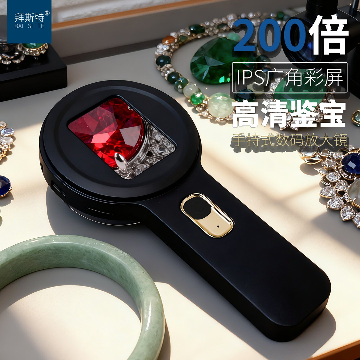 拜斯特数码放大镜200倍手持式充电款带灯鉴定文玩珠宝玉石黄金