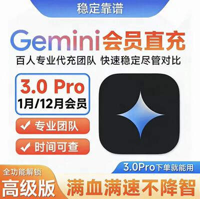 【Gemini3pro ！稳定不降智】Gemini pro 3/2.5 3.0 nano会员代充