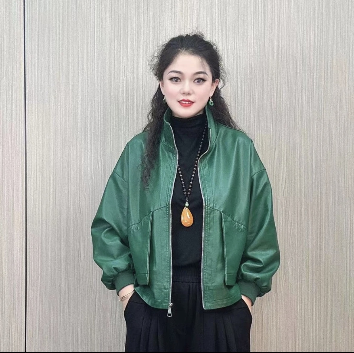 大码韩版短款皮衣休闲宽松