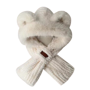 儿童帽子围巾保暖一体冬季新款男女童可爱加厚兔毛绒帽宝宝防风帽