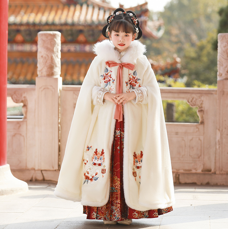 2025新款女童拜年服儿童唐装斗篷披风套装过年加绒加厚款式秋冬季