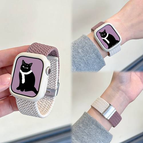 适用iwatch编织卡扣弹力表带送壳