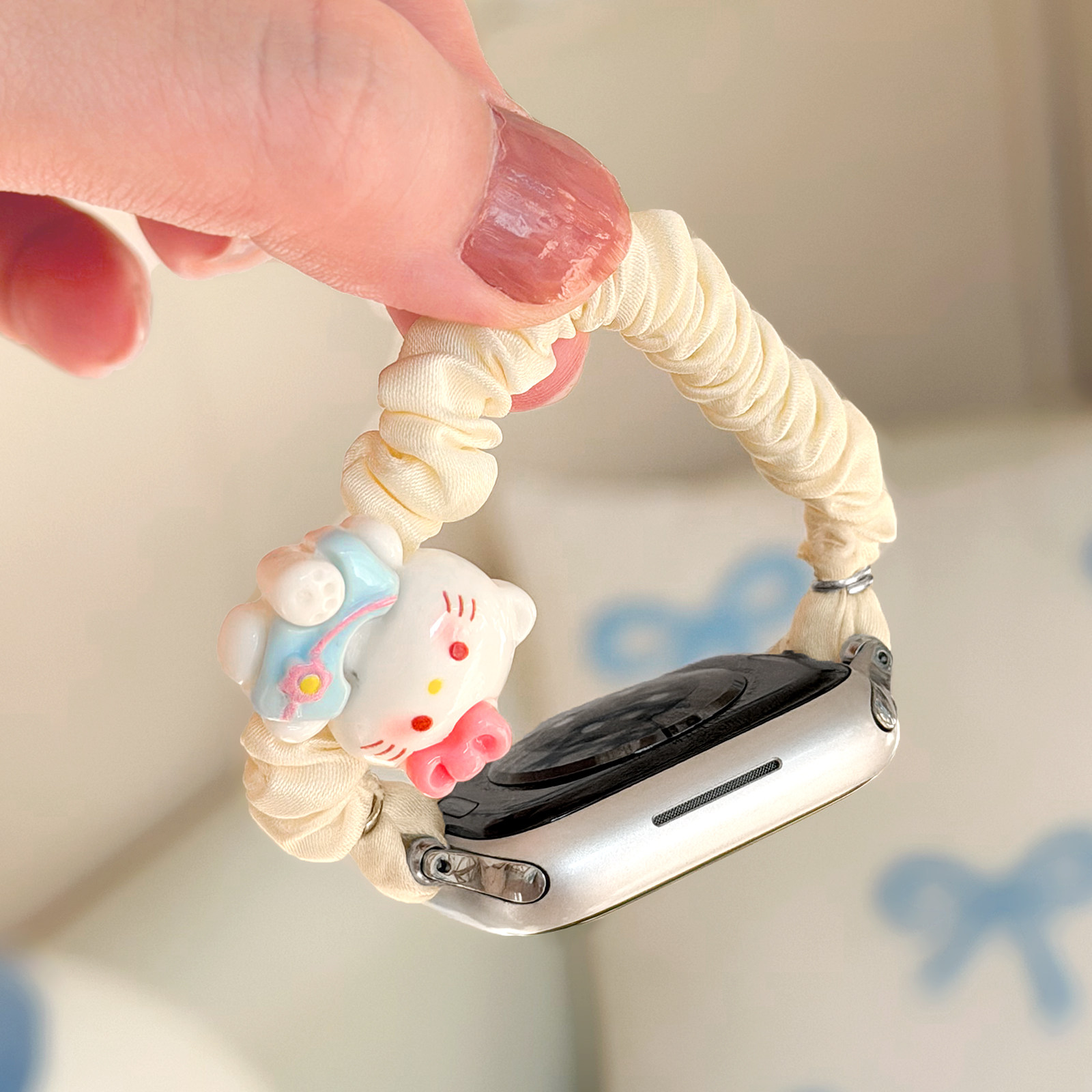 可爱KT猫弹力发圈表带适用苹果手表S11代舒秒戴iwatch8SE尼龙单圈皮筋applewatch10/9创意雪纺透气细款腕带女,智能设备,智能手表手环表带/腕带,淘宝优惠券,粉丝福利购,淘宝优惠卷