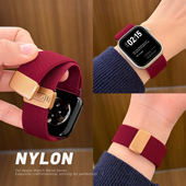 8舒适编织新款 适用applewatchS11尼龙平纹磁吸金属扣表带iWatch10 苹果手表ultra秒穿戴可调节透气男女腕带
