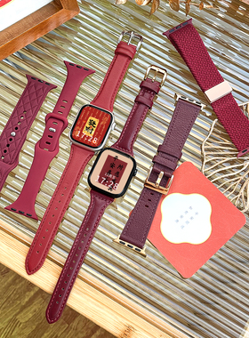 【新年安可拉红】适用applewatchS11红色系列表带iWatch10/987苹果手表ultra硅胶磁吸秋冬se真皮小蛮腰女腕带