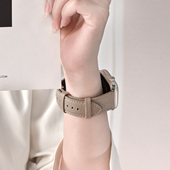 SE代秋冬腕带女 温柔复古 适用applewatchS10真皮S9表带简约奶咖荔枝纹苹果手表质感皮表带iwatchs8