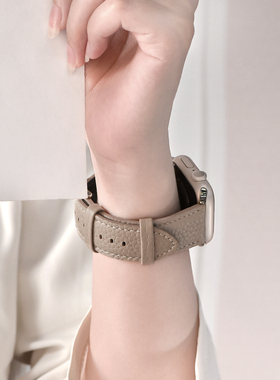 【温柔复古】适用applewatchS10真皮S9表带简约奶咖荔枝纹苹果手表质感皮表带iwatchs8/7/6/5/SE代秋冬腕带女