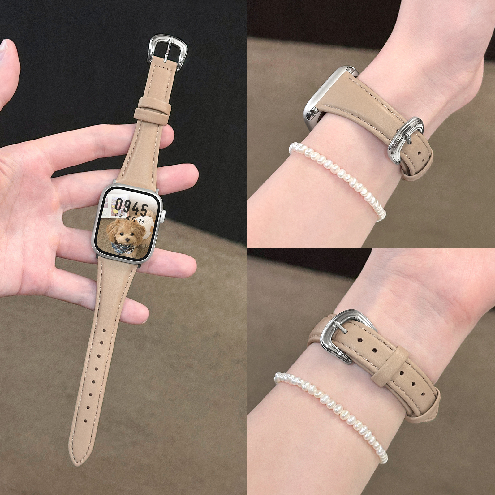 适用iwatch马蹄扣牛皮小蛮腰表带