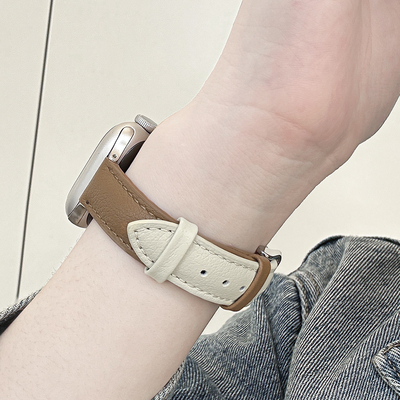 适用iWatch拼色小羊皮细款表带