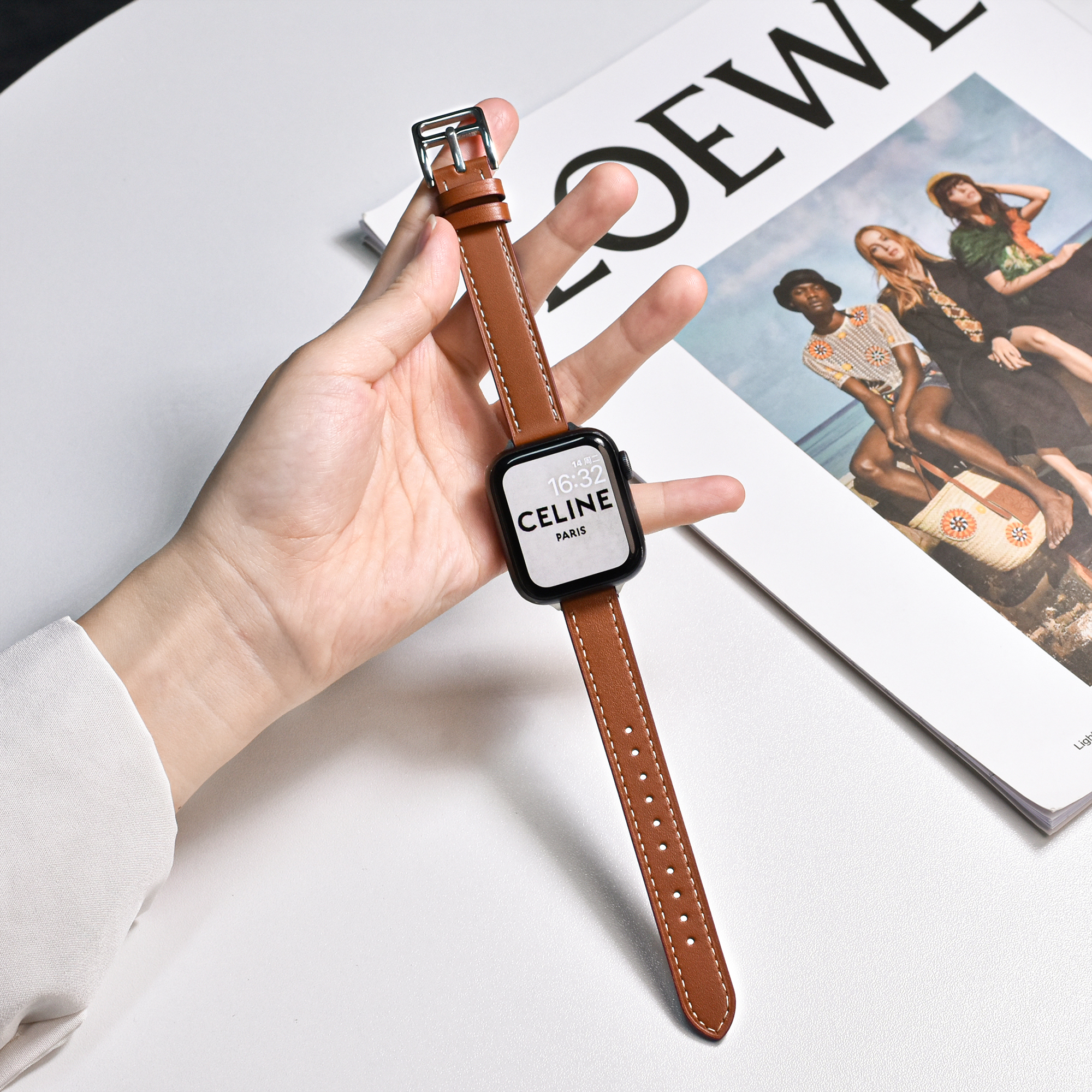 适用iwatch真皮复古柔软纤细表带