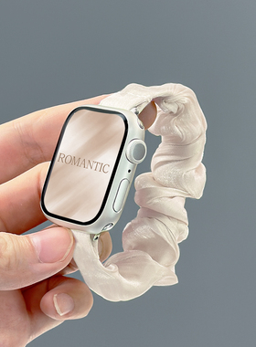 适用applewatchS11单圈尼龙发圈弹力表带iwatch10/9/8/7/6小清新大肠表带苹果手表ultra新雪纺冰丝透气腕带夏
