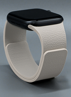适用applewatchS11荔枝纹硅胶磁吸表带10新款苹果手表SE运动回环ultra男女简约透气腕带iWatch98/7/6高级春夏