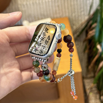 【转运珠】适用applewatchS10表带玛瑙石iwatch9/8串珠手链新年国风表带苹果手表SE/7/6/5代新中式双链可调节