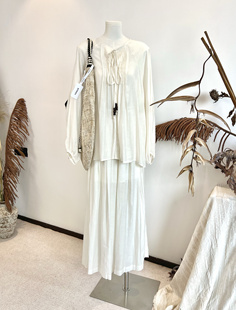 未定义-棉麻混纺白色衬衫长裤套装百搭松弛感上衣阔腿裤裤裙度假