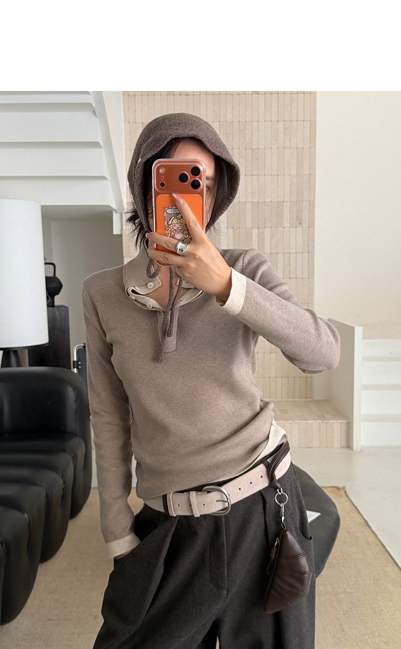 未定义-羊毛时髦松弛感假两件内搭打底衫高领修身长袖毛衣针织衫