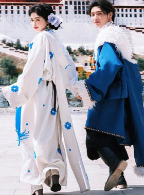 雪域天光 藏布拉2025新款白色藏袍藏式情侣民族风旅拍套装藏装