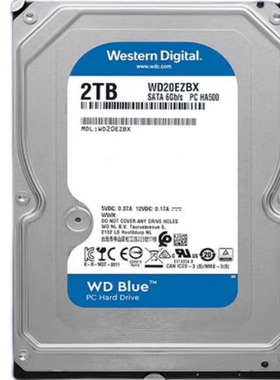 WD/西部数据2T台式机械硬盘WD20EZBX蓝盘7200转256M监控紫盘2TB