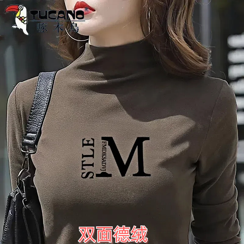 啄木鸟新款德绒半高领打底衫女