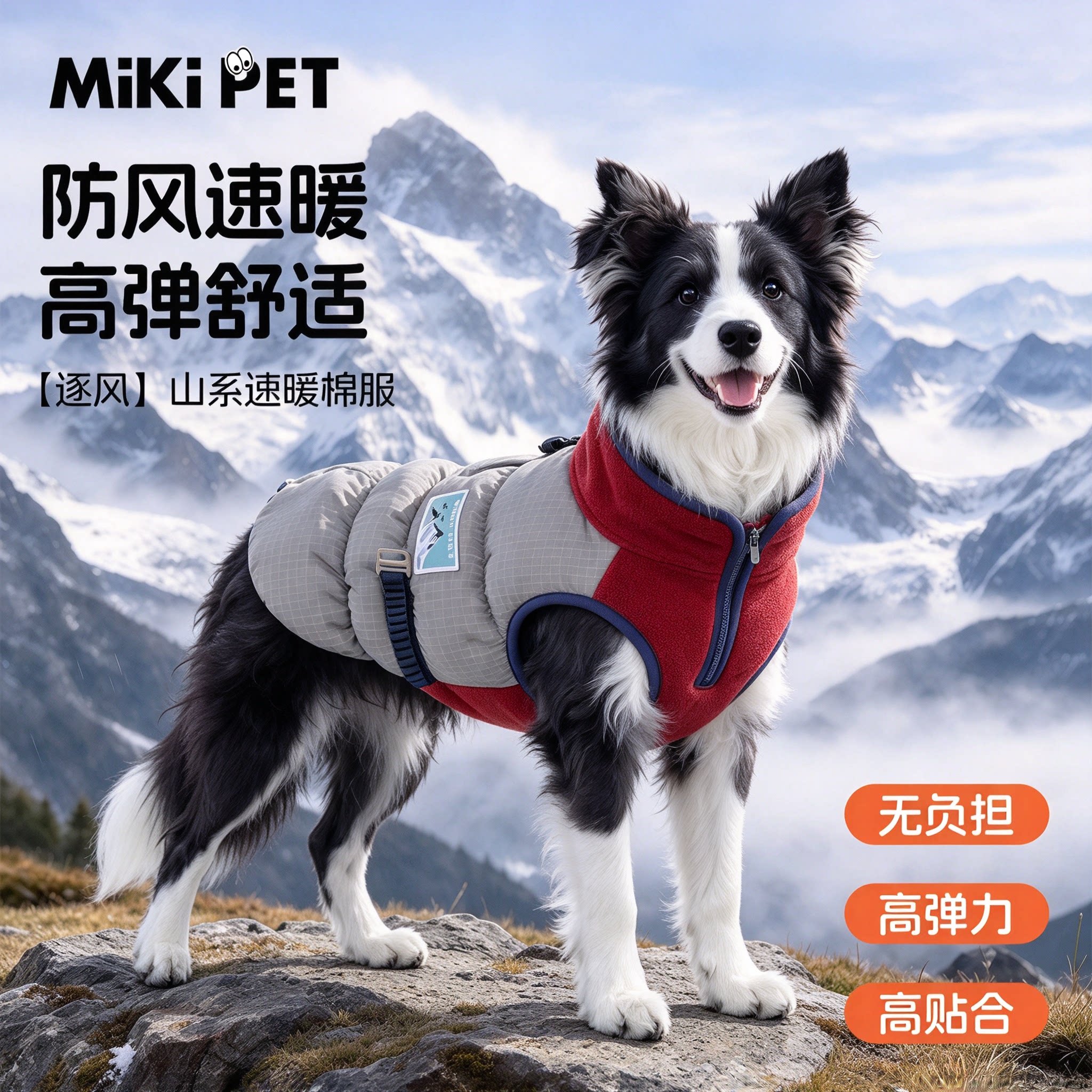MIKIPET狗狗衣服秋冬装户外防寒保暖棉服宠物边牧金毛萨摩耶背心