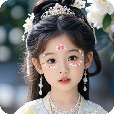 粉色桃花眉心贴儿童纹身贴纸男女防水 古风花钿额头六一表演脸贴