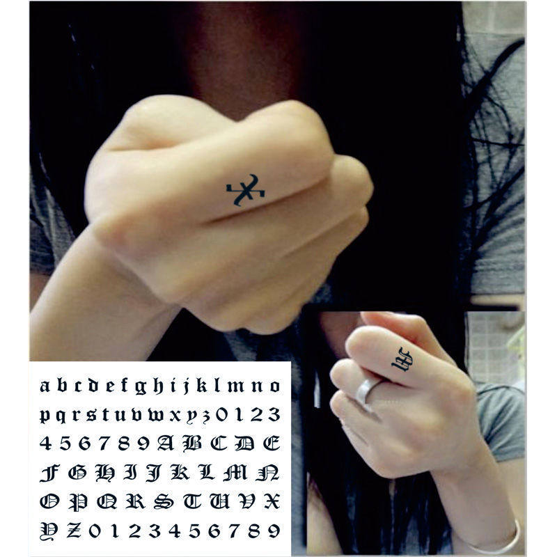 哥德体英文字母数字diy 随意组合 手指刺青情侣学生纹身贴纸