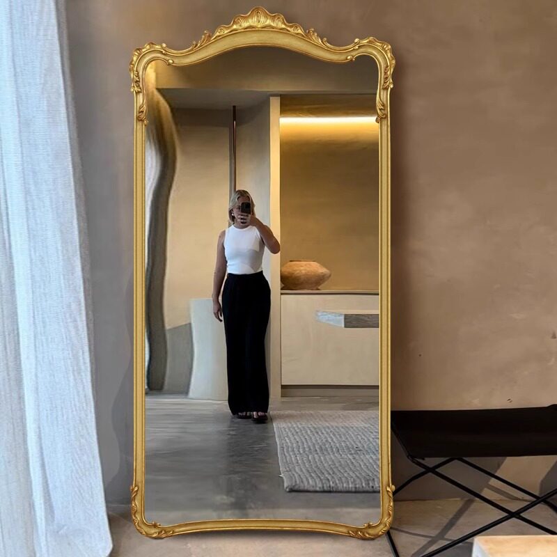 法式复古穿衣镜实木雕花全身镜客厅卧室落地镜贴墙欧式家用壁挂镜