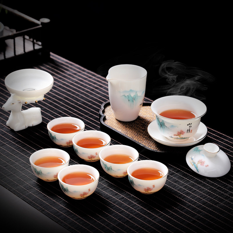 茶具套装羊脂玉茶杯功夫盖碗茶壶泡茶家用高档中式办公白陶瓷防烫