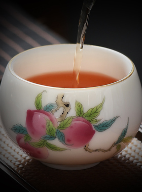 茶杯品茗主人杯单个一杯大号加厚防烫羊脂玉白色茶碗盏功夫家用杯