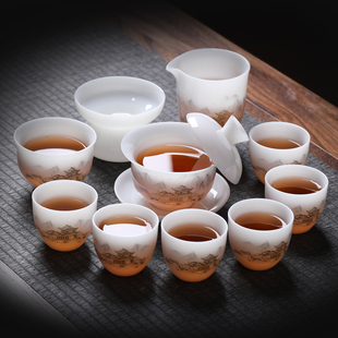 冰种白玉 陶瓷茶具套装璞玉茶杯碗精致高端通透功夫喝茶专用