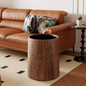 中式 大容量客厅厨房卫生间酒店纸篓 复古仿木纹垃圾桶家用2026新款