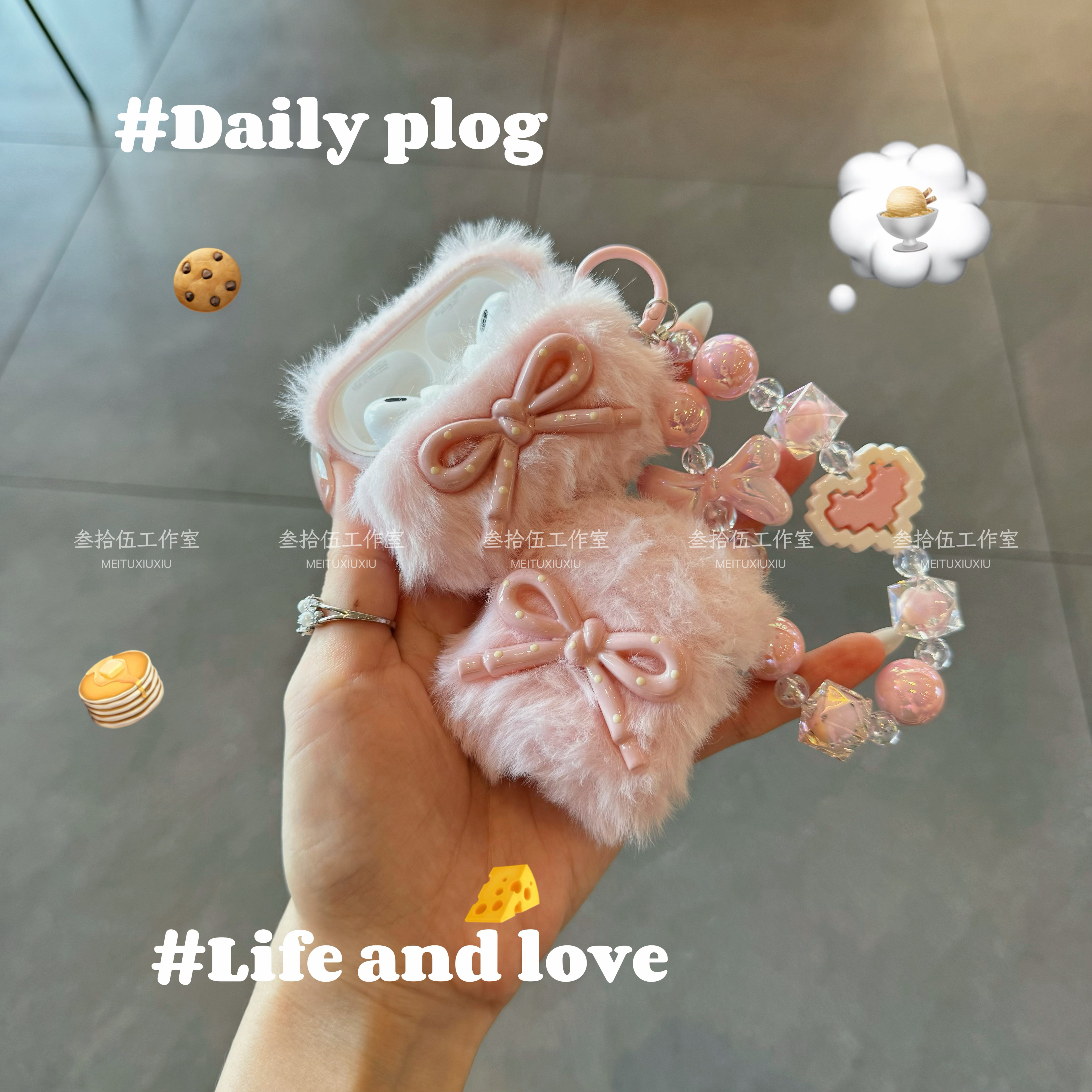 ins粉色立体波点蝴蝶结毛绒耳机保护套适用苹果Airpods Pro3无线蓝牙耳机保护套少女心四代防摔airpods1/2代