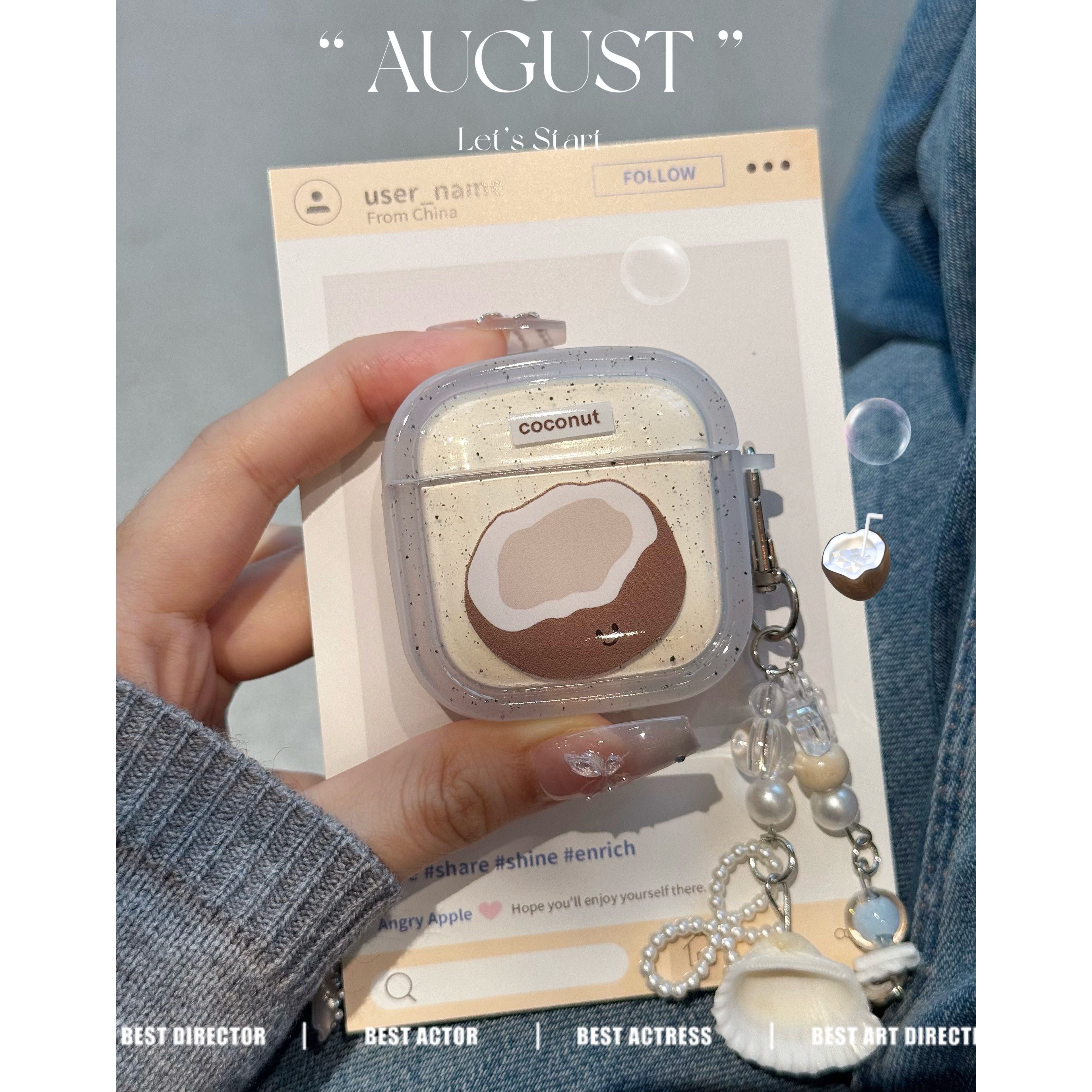 ins小清新椰子华为pro3蓝牙耳机保护套se2/5i/6i通用少女心贝壳挂链苹果AirPodspro2代耳机保护套AirPods 4代,3C数码配件,耳机保护套,淘宝优惠券,粉丝福利购,淘宝优惠卷