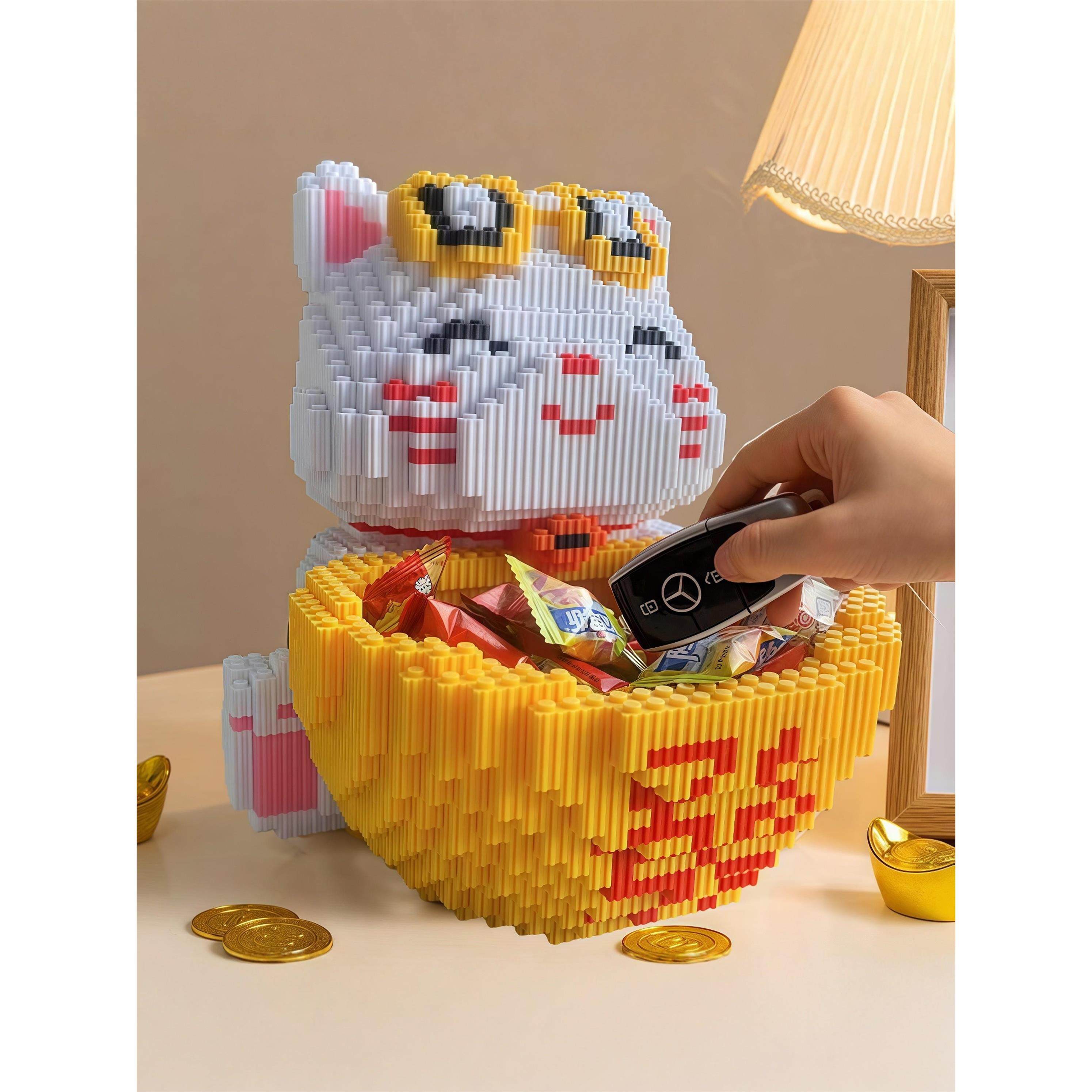 乐积木高2025新款聚宝盆招财猫积木拼装玩具儿童益智拼图男孩女孩,玩具/童车/益智/积木/模型,普通塑料积木,淘宝优惠券,粉丝福利购,淘宝优惠卷