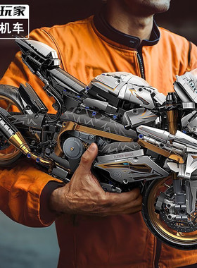 乐新款白金宝马摩托车积木M1000RR拼装机械组男孩玩具模型生日高