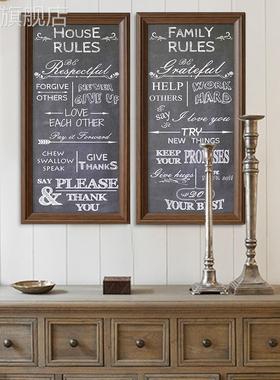网红美式 乡客村厅书房英文家规装饰画 FAMILY RULES挂画黑色字母