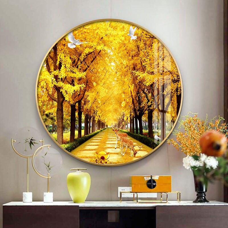 网红新中式黄金大道满地招财圆形挂画客厅沙发书房餐厅装饰画玄关