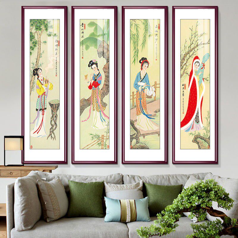 四大美女图挂画西施貂蝉人物画中式客厅装饰画美人画像四条屏网红