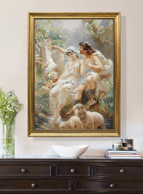 网红竖幅式人物装油饰画有框画墙壁挂画油画布情侣画定制高欧清喷