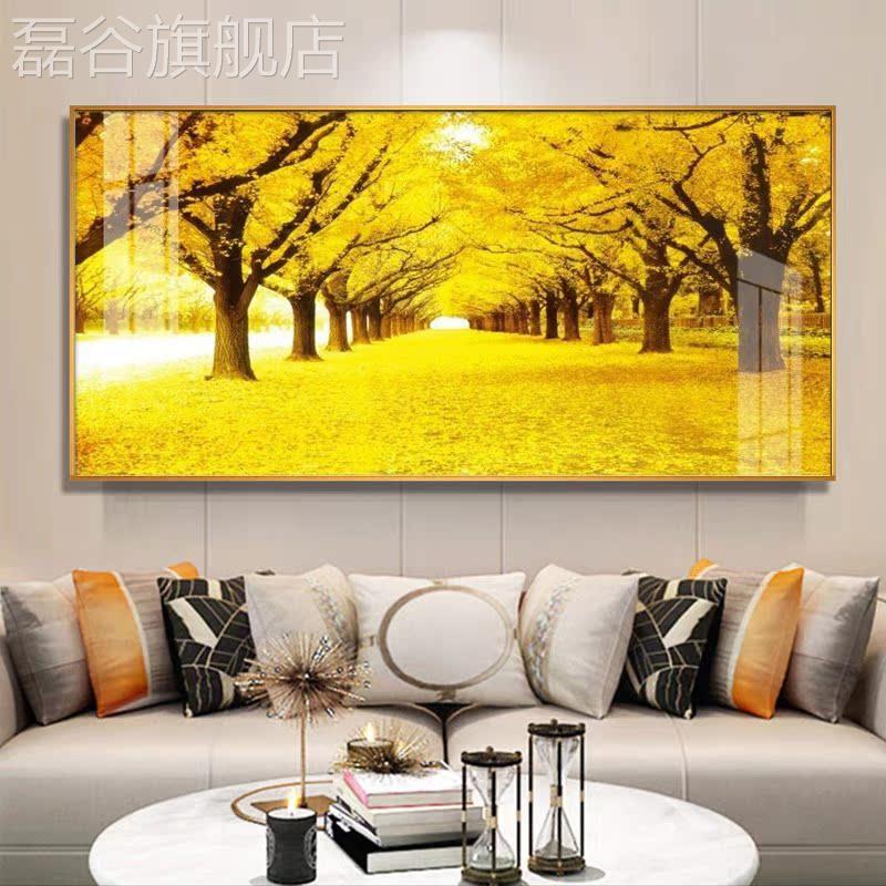 网红客厅装饰轻大气横幅沙发背景画墙挂发财树北欧鹿招画财床头壁图片