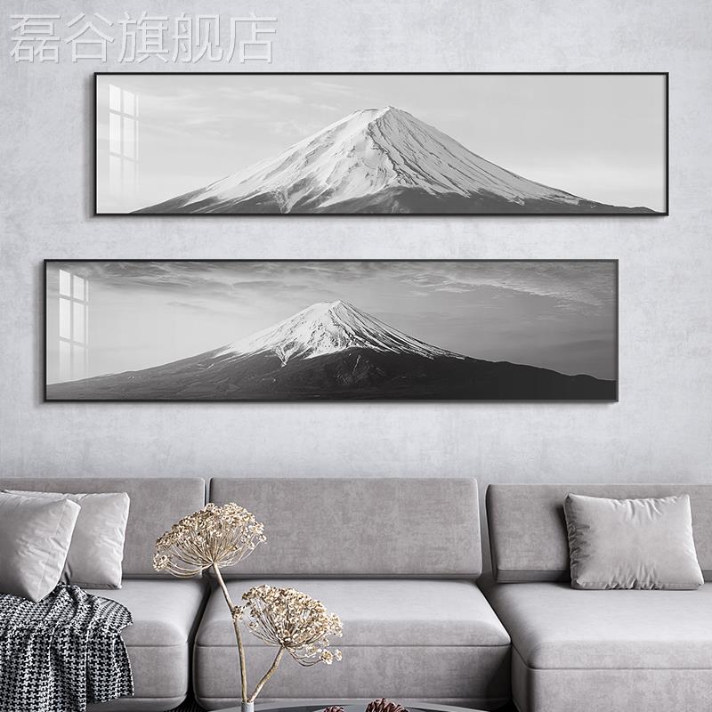 网红黑白富士山装饰画靠金背山现代工业风挂沙画客厅卧室发背景墙图片