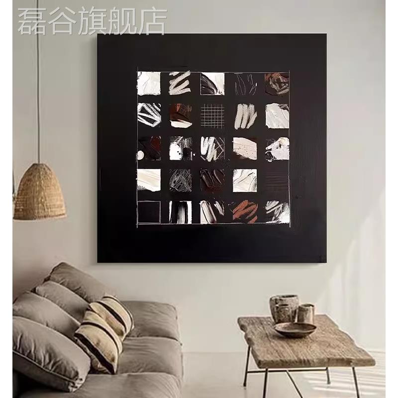 网红设纯手绘画代简约肌理客厅.抽象画计师现方形餐厅玄关油装饰图片