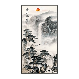 网红迎客松入户玄关装 山水画现代简约走廊过道挂画 竖款 饰画新中式