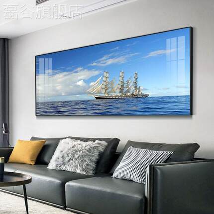 网红新品晶瓷镶钻风景整副客厅装挂背画大海现代简约大气饰沙发景