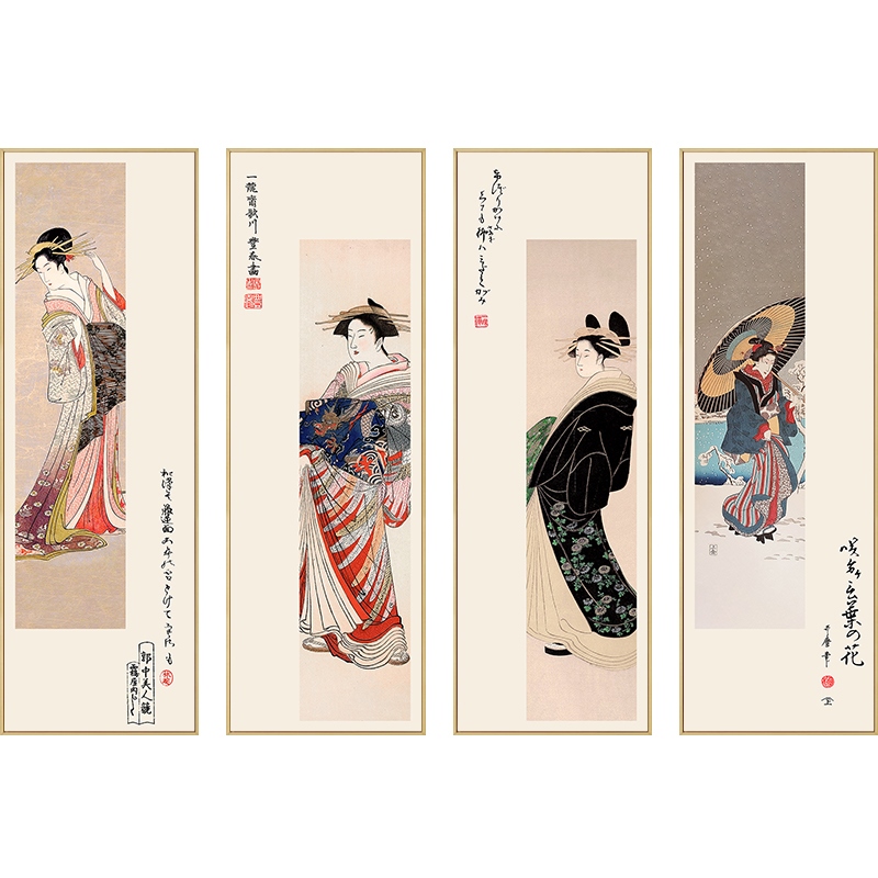 网红日式风格仕女图玄关装饰画餐厅浮世绘和风日本挂画过道居酒屋